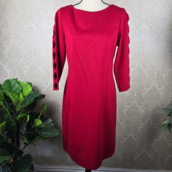 RSVP by Talbots Size 6 Red Sheath Dress Cutout Detail on Sleeves Hidden Back Zip - Picture 1 of 13